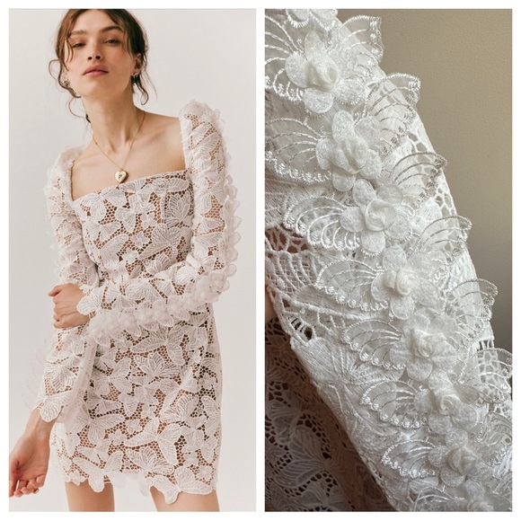 Elliatt Dresses & Skirts - NWOT Elliatt Verona Dress XS 3D Butterfly Lace White Nude Lining